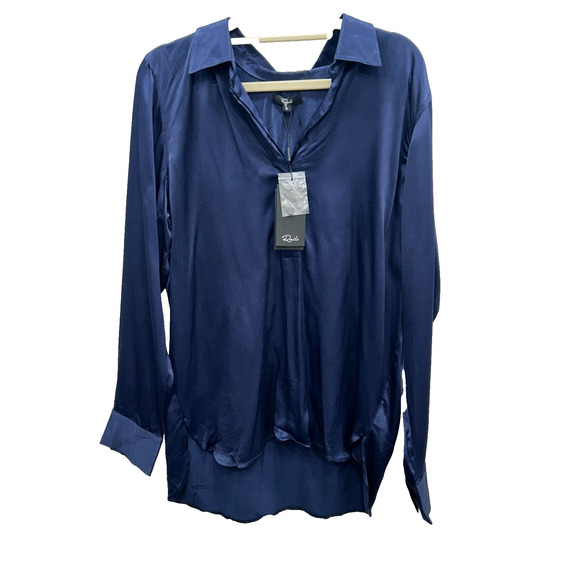 NWT Rails Womens Nissa Popover Top Long Sleeve V-Neck Collared Navy Blue Size M - Picture 1 of 10